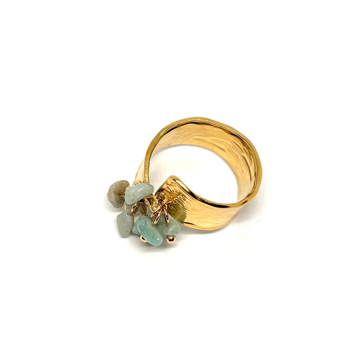 Bague acier doré pierres vert d'eau