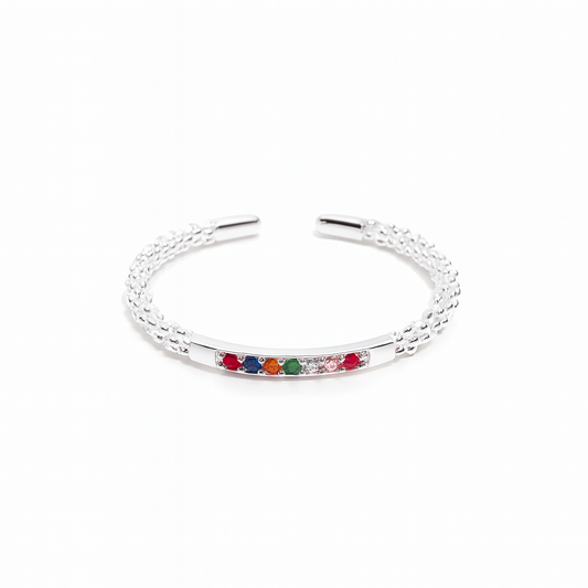 Bague argent 925 zircons arc-en-ciel 6 couleurs