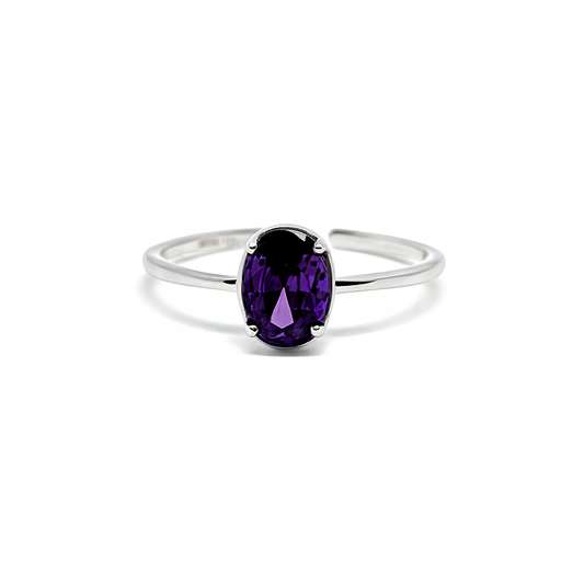Bague argent 925 zircon ovale améthyste