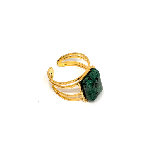 Bague acier doré martelée pierre chrysocolle