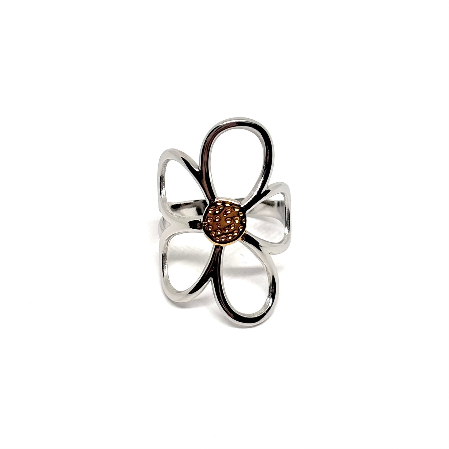 Bague acier argent fleur pétales argent