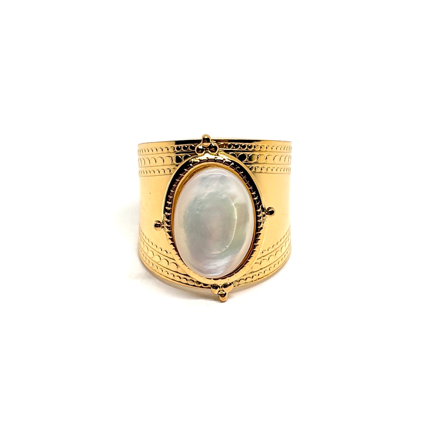 Bague acier doré pierre blanche