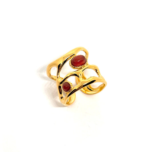 Bague acier doré agate rouge