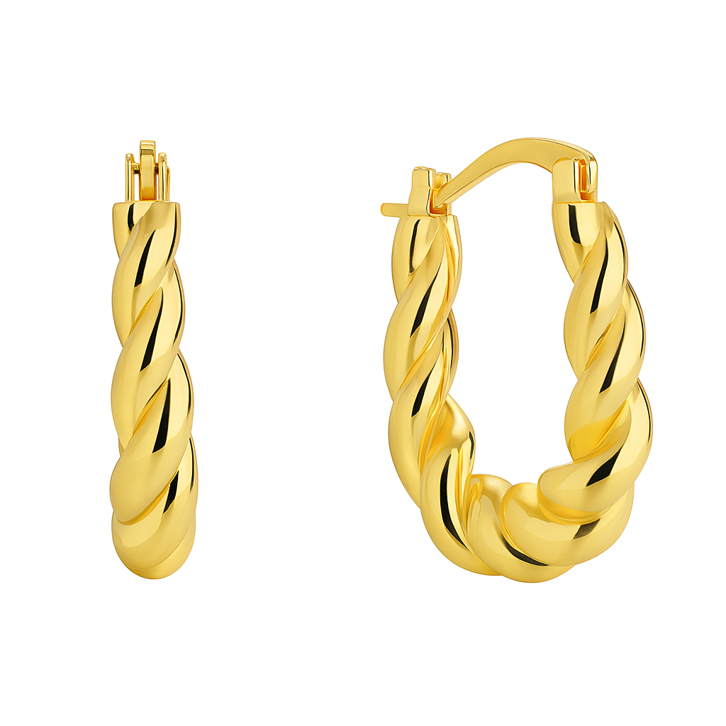 Boucles d'Oreilles Plaqué Or Créoles Torsadées Épaisses