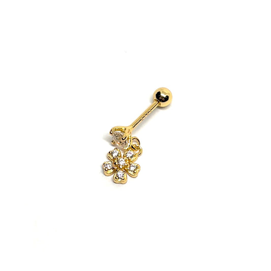 Boucle d’oreille unique argent 925 doré à l’or 18k zircon fleur pendante