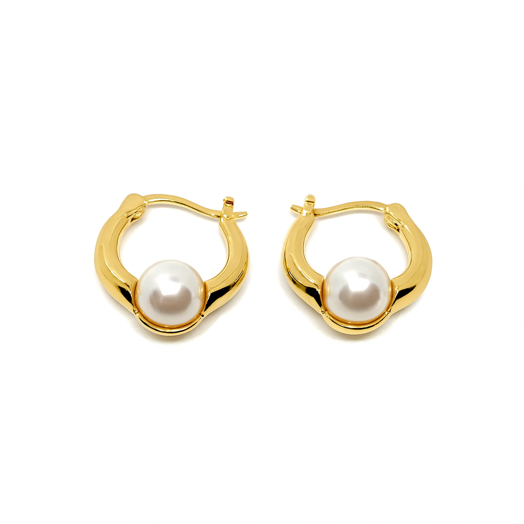 Boucles d'Oreilles Plaqué Or Créoles Perles blanches