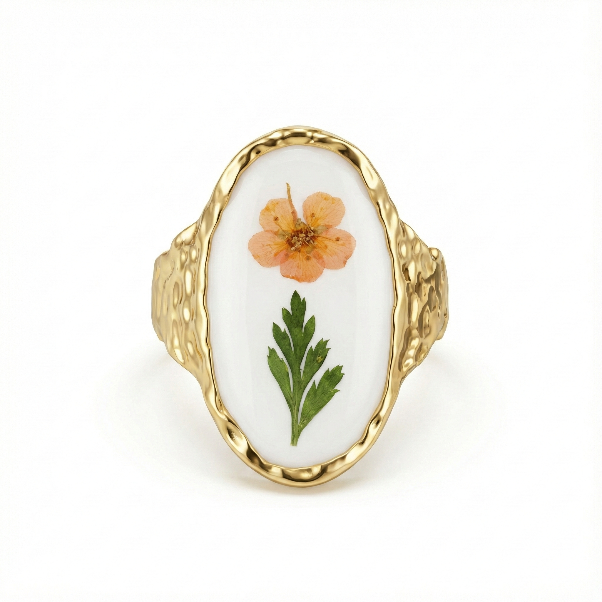 bague acier inoxydable doré fleur artistique vue large