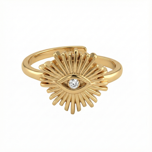 bague acier inoxydable doré œil protecteur dorée vue large