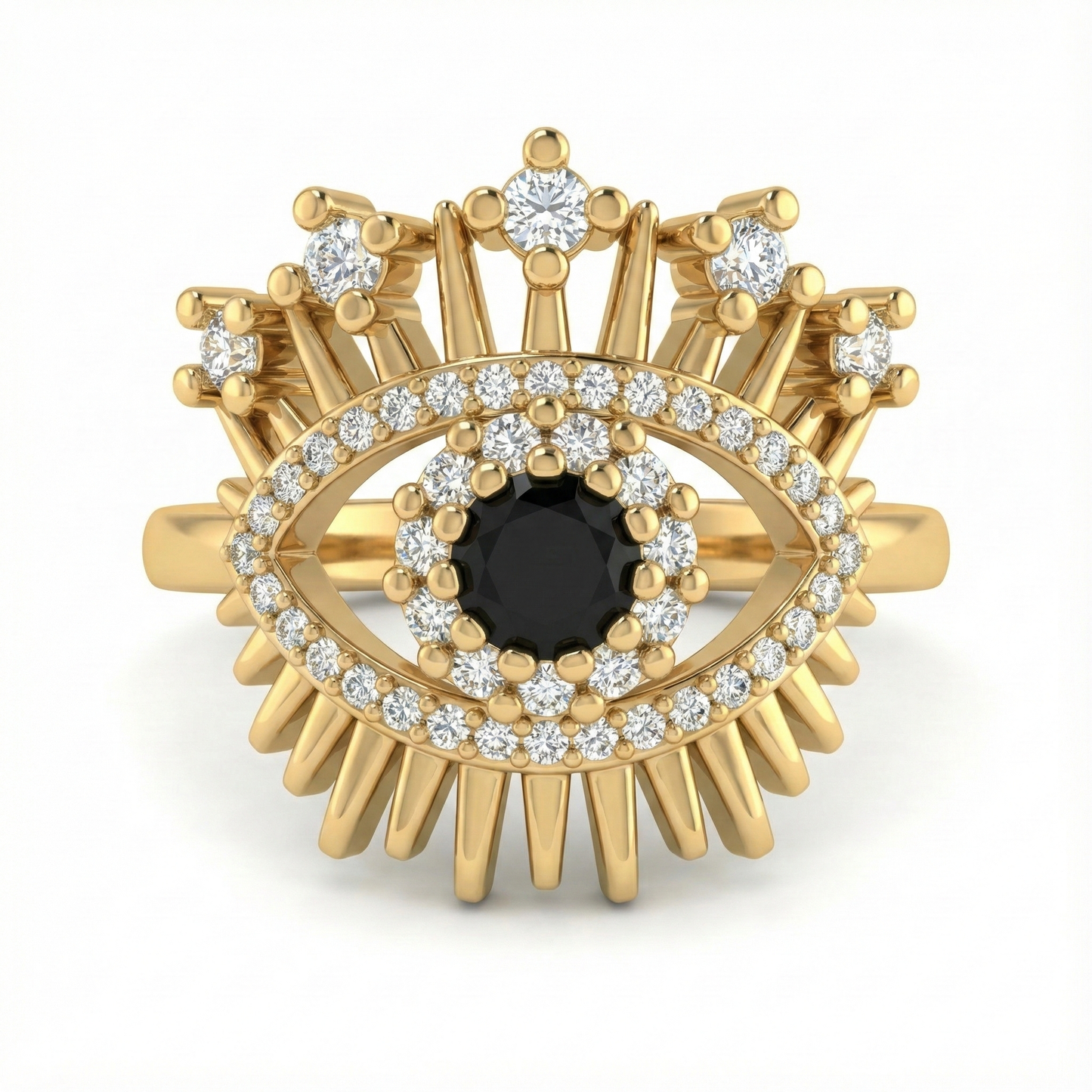 bague acier inoxydable doré œil protecteur strass noir vue large