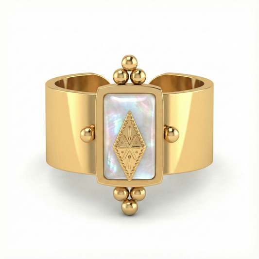 Bague géométrique en acier inoxydable doré avec pierre claire