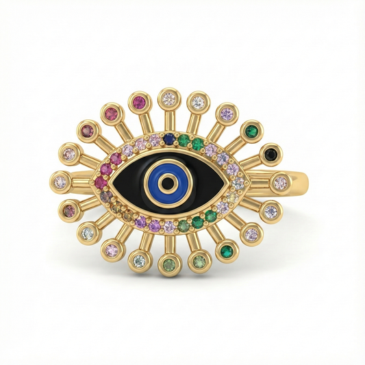 bague œil protecteur acier inoxydable doré multicolore vue large