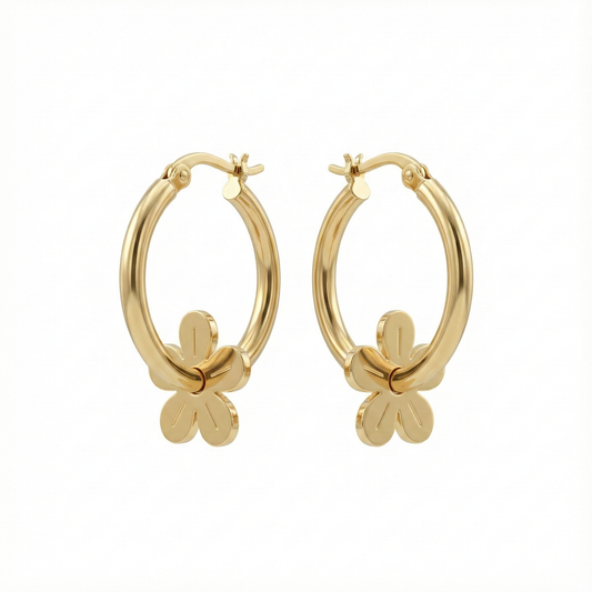 boucles d’oreilles créoles acier inoxydable fleurs dorées