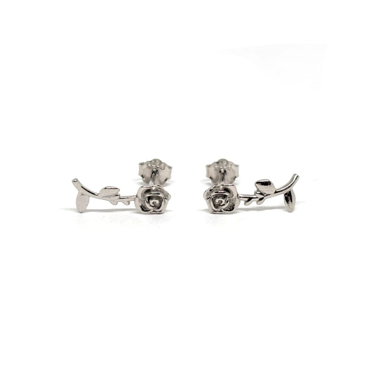 Boucles d’oreilles puces argent 925 rose feuille et pétales