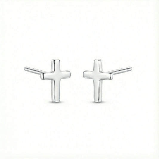 Boucles d’oreilles clous en argent 925 en forme de croix, bijou sobre et intemporel pour femme