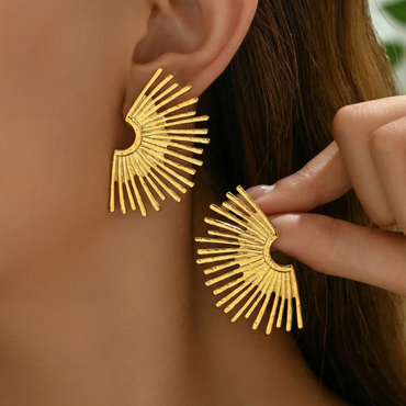 Boucles d’oreilles éventail solaire en acier inoxydable doré
