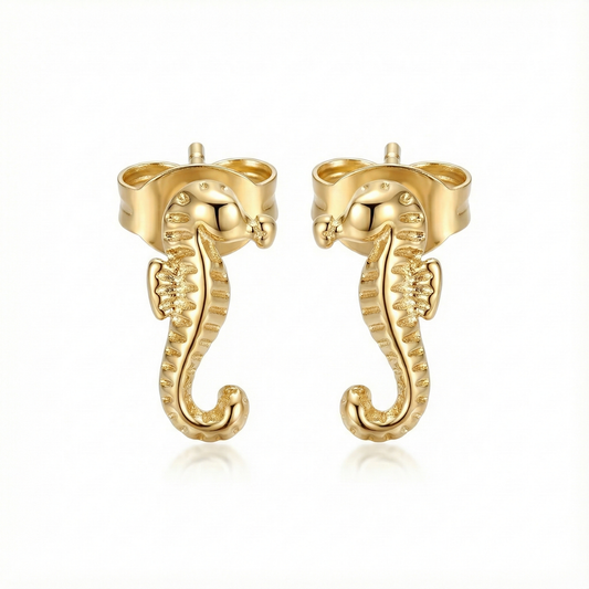 Boucles d’oreilles hippocampe en acier inoxydable couleur doré