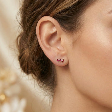 Boucles d’oreilles clous en argent 925 doré serties de pierres roses taille marquise, bijou raffiné pour femme