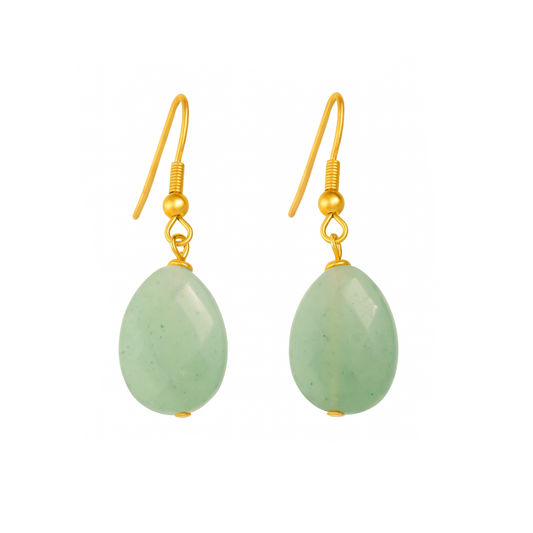 Boucles d’oreilles pendantes couleur or en acier inoxydable avec pierre verte ovale, style élégant pour femme.