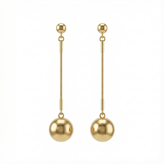 Boucles d’oreilles pendantes sphère en acier inoxydable doré