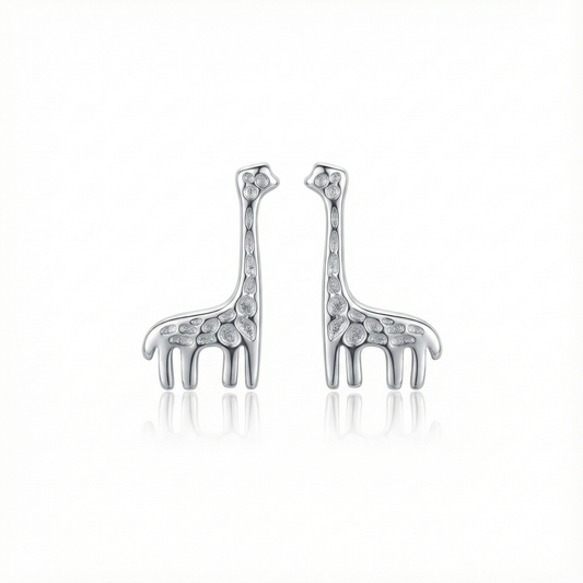 Boucles d'oreilles puces en forme de girafe en argent 925, bijou thème animaux de la savane mignon pour femme ou enfant.