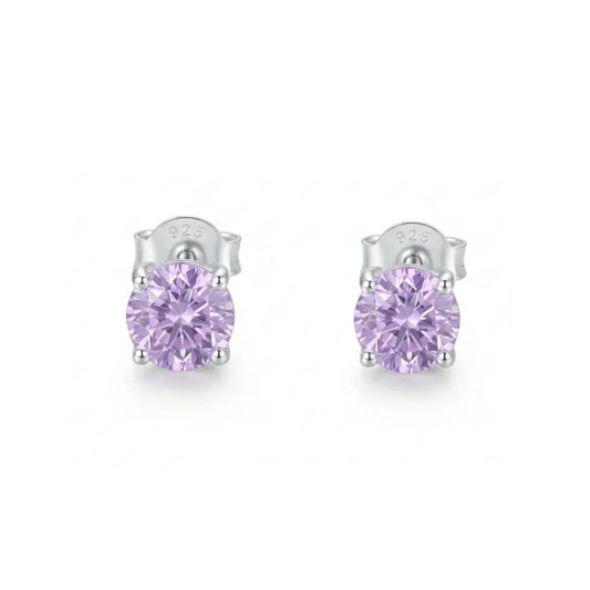 Boucles d’oreilles clous en argent 925 serties d’une pierre violette ronde, bijou élégant et intemporel pour femme