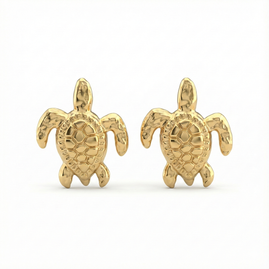 Boucles d’oreilles tortue stylisée en acier inoxydable doré