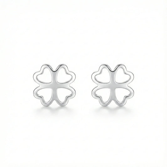 Boucles d’oreilles en argent 925 en forme de trèfle ajouré, clous d’oreilles élégants au design minimaliste et finition brillante