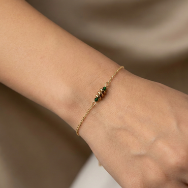 bracelet acier inoxydable doré fin cristal vert