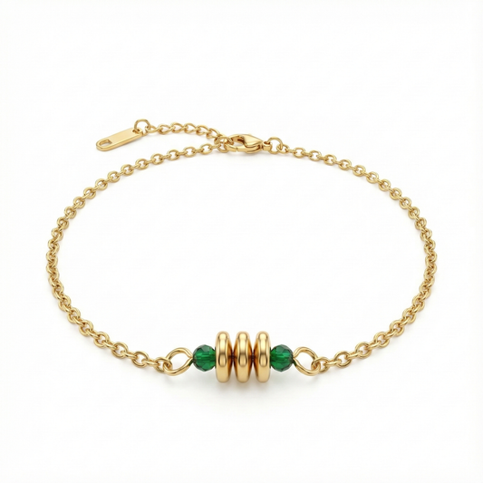 bracelet acier inoxydable doré fin cristal vert