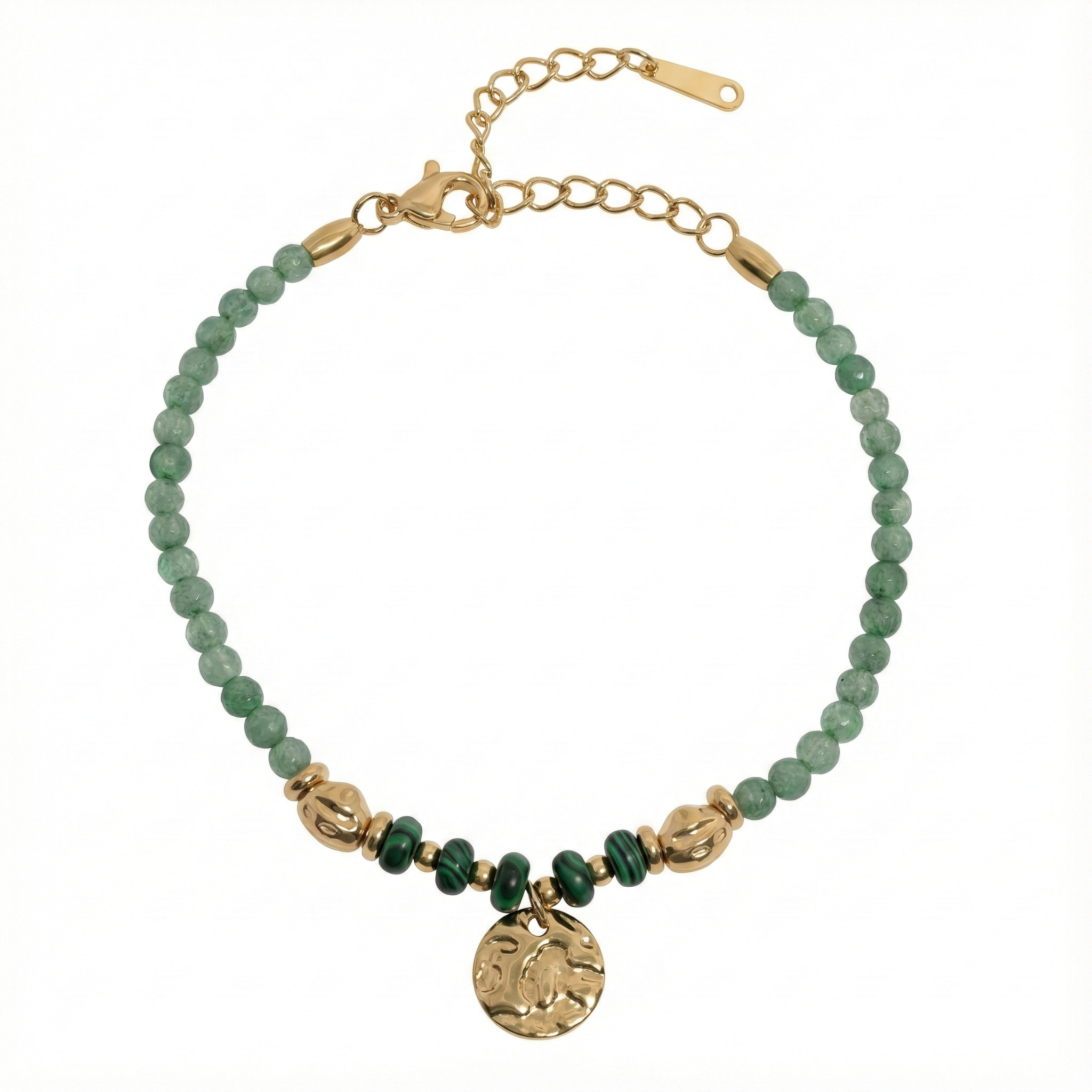 bracelet acier inoxydable doré malachite pendentif doré