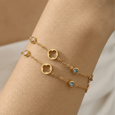 Bracelet doré 18k en acier avec motifs floraux et zircons multicolores