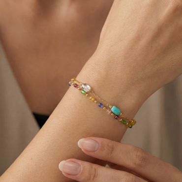 Bracelet doré multicolore à perles fines, chaîne ajustable et style bohème chic