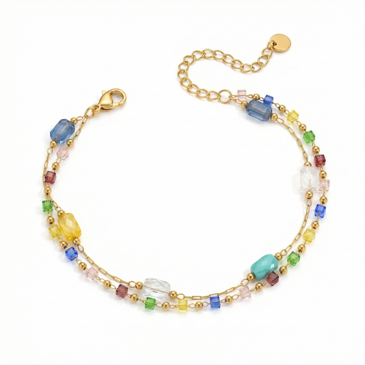 Bracelet doré multicolore à perles fines, chaîne ajustable et style bohème chic