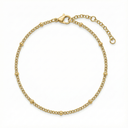 Bracelet fin perlée doré 14K en acier inoxydable