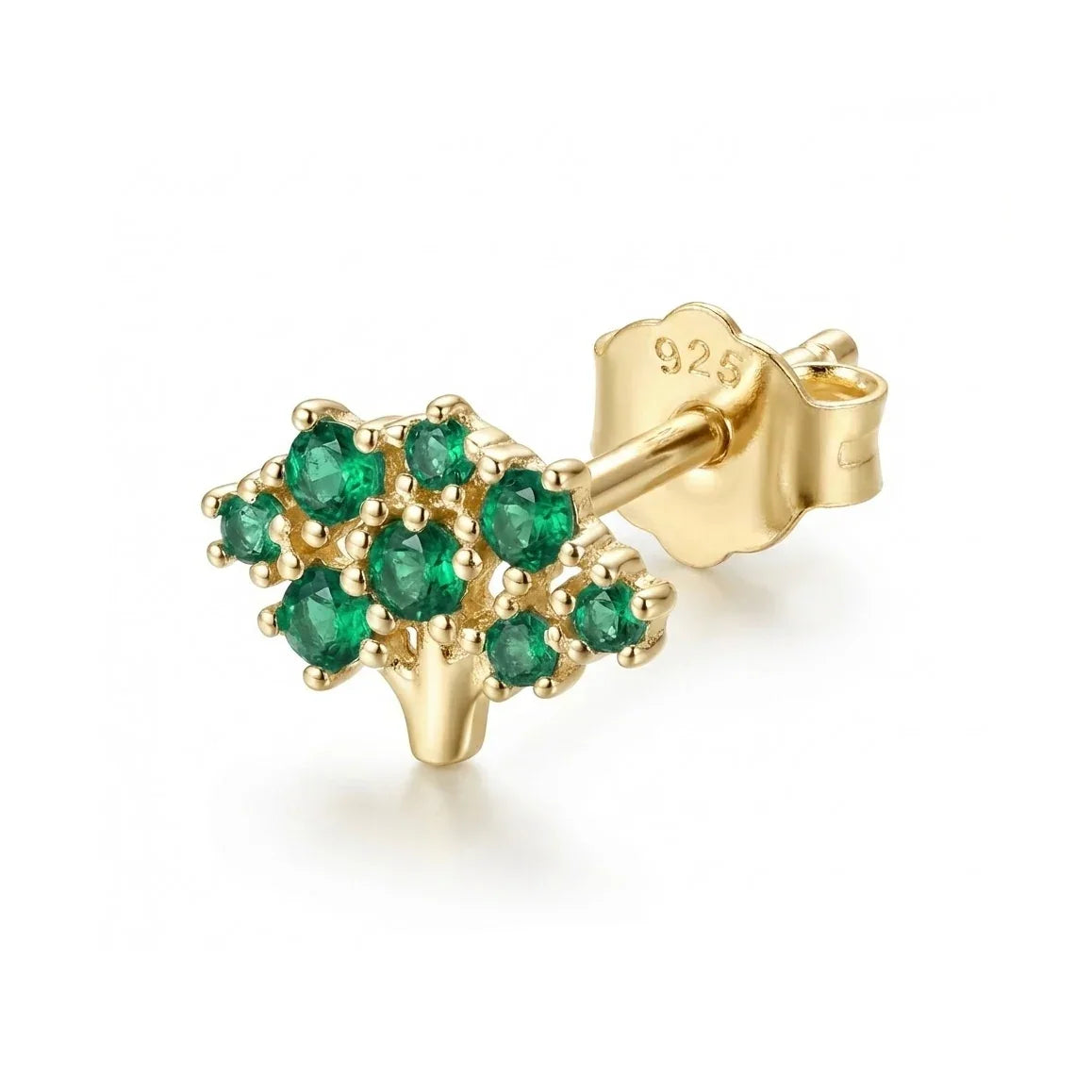 Boucles d'oreilles motif arbre de vie finition or jaune sur argent 925, ornées de cristaux verts brillants