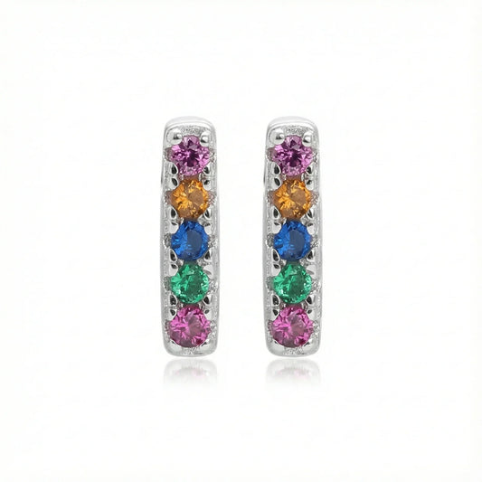Boucles d’oreilles puces argent 925 petite barre zircons 4 couleurs – design contemporain lumineux