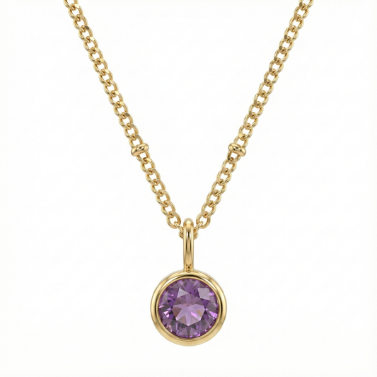 Collier chaîne perlée dorée avec zircon rose