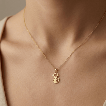 Collier chat stylisé en acier inoxydable doré, pendentif ajouré minimaliste, chaîne ajustable 45 + 5 cm, bijou discret pour usage quotidien