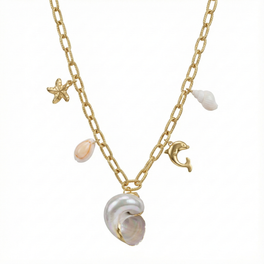 Collier doré à gros maillons avec charms marins
