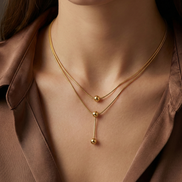 Collier double rang minimaliste en acier inoxydable doré