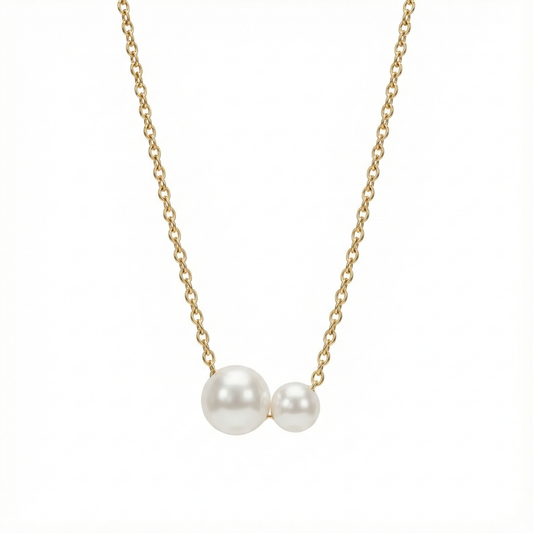 Collier duo de perles asymétriques en acier inoxydable couleur doré