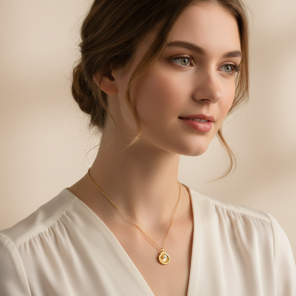 Collier d'été incontournable avec pendentif coquillage (cauri) et perle blanche, chaîne dorée en acier inoxydable waterproof.