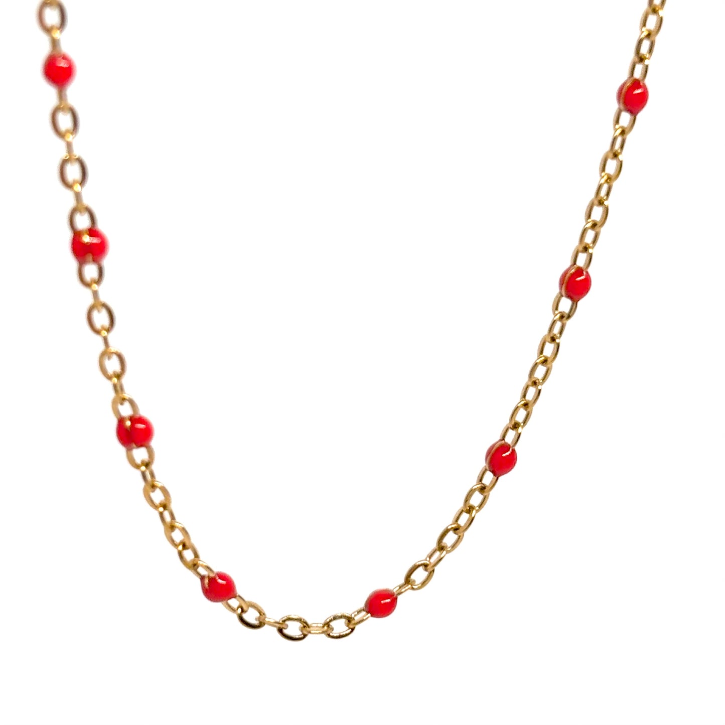 collier femme en acier inoxydable doré avec petites perles rouges, chaîne fine, bijou tendance gourmand à offrir