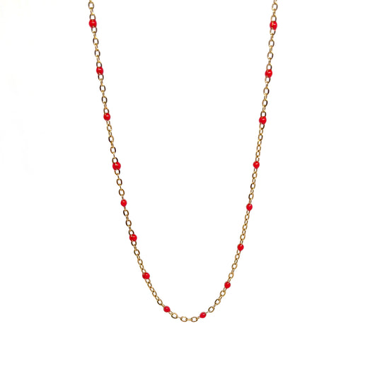 collier femme en acier inoxydable doré avec petites perles rouges, chaîne fine, bijou tendance gourmand à offrir