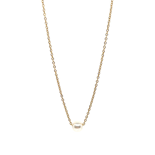 collier femme en acier inoxydable doré avec perle synthétique ronde de 7 mm sur chaîne fine 40+5 cm, bijou minimaliste élégant à porter au quotidien