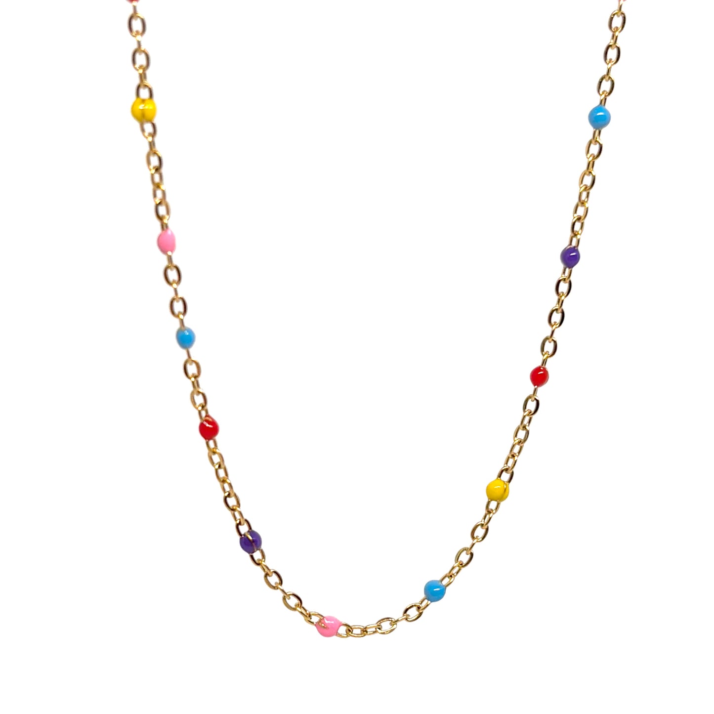 collier femme en acier inoxydable doré avec petites perles multicolores et chaîne fine réglable 45 +5 cm, bijou tendance été à offrir