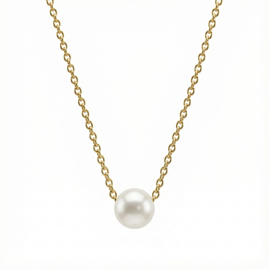 Collier fin doré avec perle centrale de 7 mm