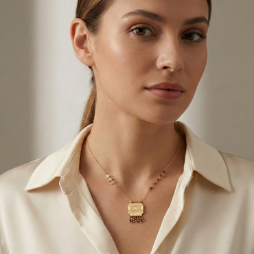 Collier œil protecteur gravé avec pampilles en acier inoxydable doré