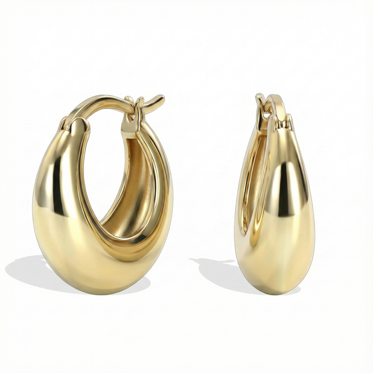 Créoles bombées dorées or 18k à finition miroir brillante, design compact et minimaliste chic