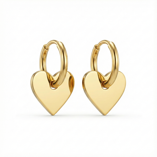 Créoles cœur dorées pendantes en acier inoxydable
